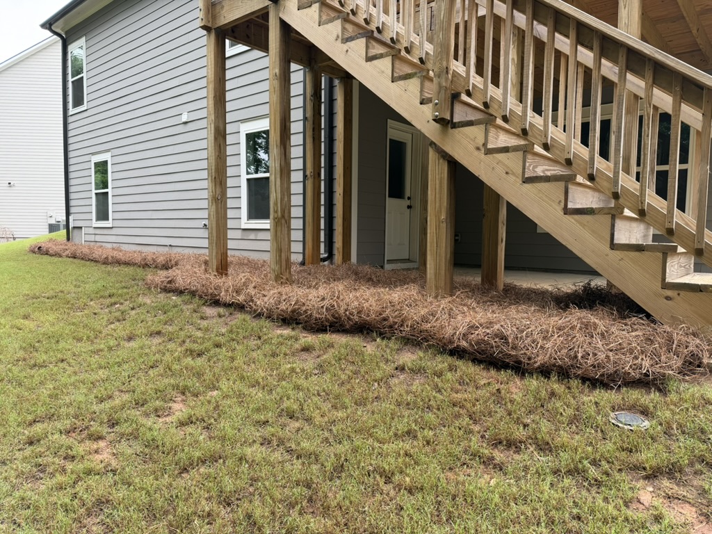 Landscape bed after pine straw installation
